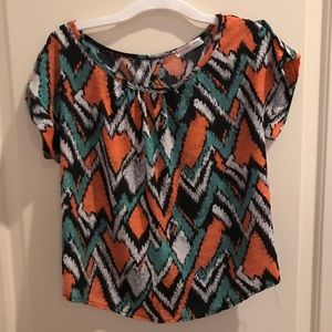 Agaci Green/Orange Pattern Keyhole Back Shirt